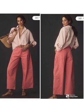 Anthropologie Pilcro The Kenna Heritage Barrel Cotton Boho Coral-Pink Pants